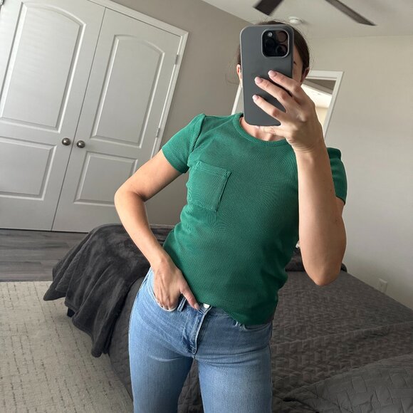 Madewell Fitted Ribbed Tee in Emerald Green - Size XS - NWT! - Picture 3 of 3